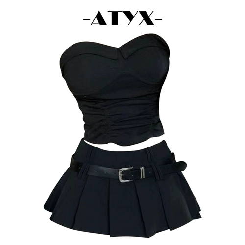 Летний сексуальный бюстгальтер-топ, майка топ, приталенная юбка в складку, высокая талия