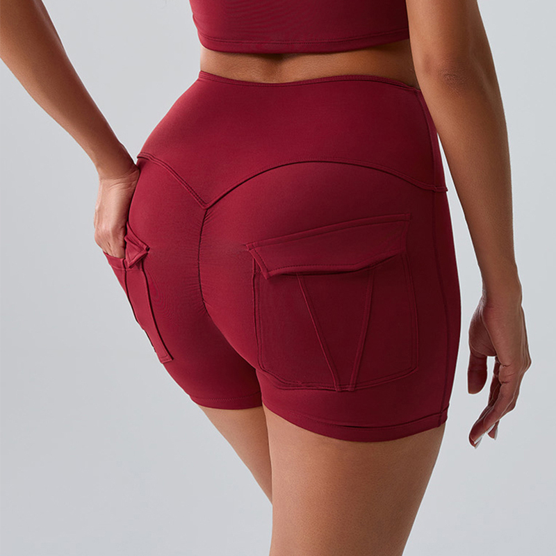 Women's High-Waisted Yoga Shorts with Peach Lift Effect, Slim Fit Sports Shorts with Back Pockets for Running and Gym