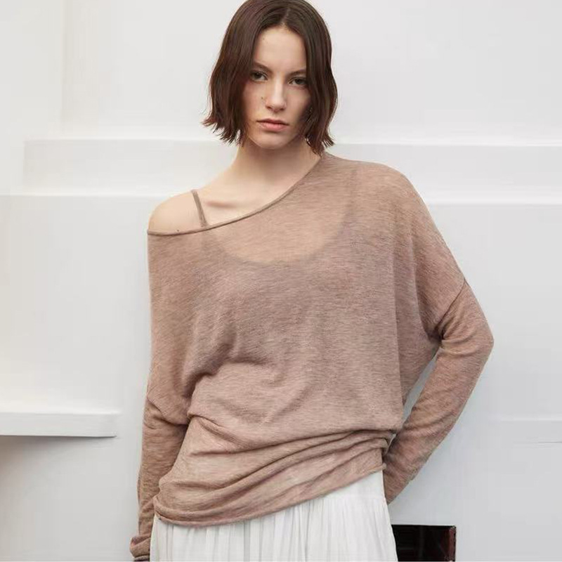 Open-Front/Comfortable and Lightweight Chao Fine Merino Water-Soluble Wool Asymmetrical One-Shoulder Knit Cloud Sweater with Straps