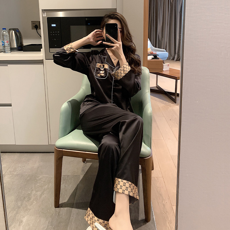 Mulberry silk silk pajamas women's 2022 new spring and autumn couples home clothes silk large size long-sleeved trousers suit