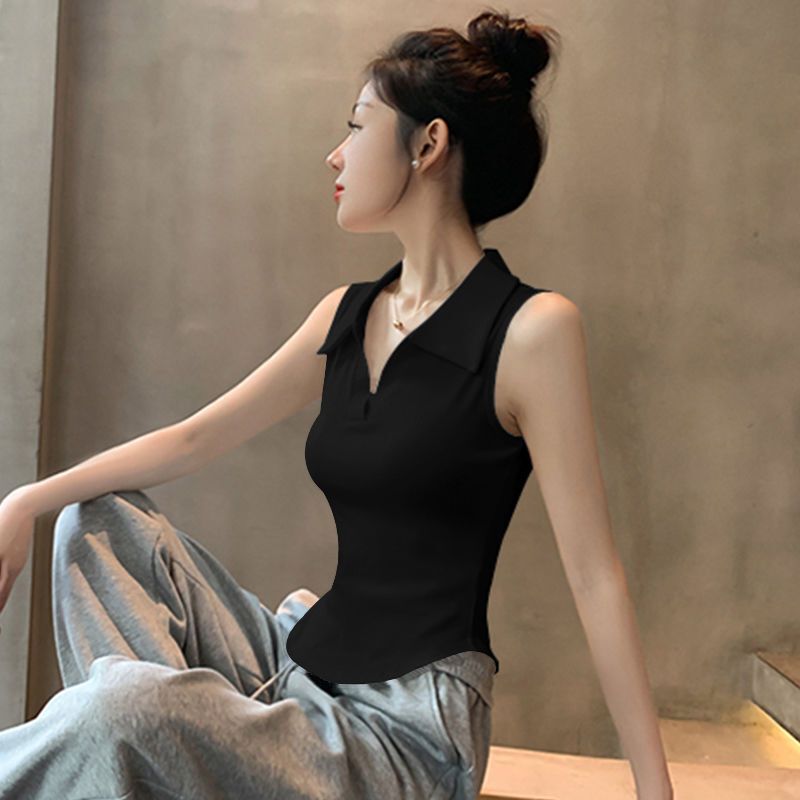 Black Polo Collar Outer Camisole Women's 2025 Summer New Sleeveless Design Niche Inner Wear