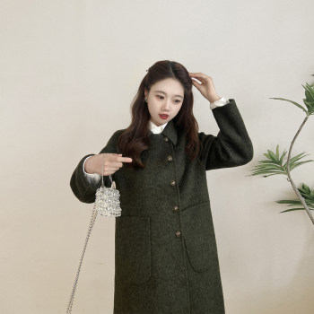 Sheep wool alpaca mid-length commuter rose button