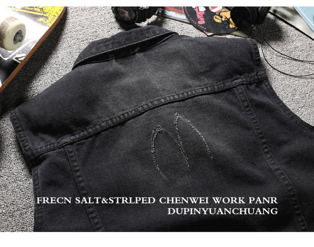 Phiên bản tiếng Hàn mới của vest denim mỏng Áo vest nam dành cho nữ thanh niên vest denim giản dị - Dệt kim Vest áo len nam hàn quốc