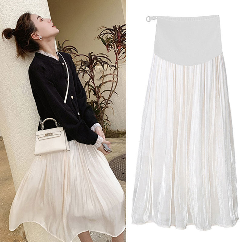 Pregnant woman half-body yarn dresses in spring and autumn season Long a word summer dress thin and boomer fashion loose pendant sensation 100 pleats white