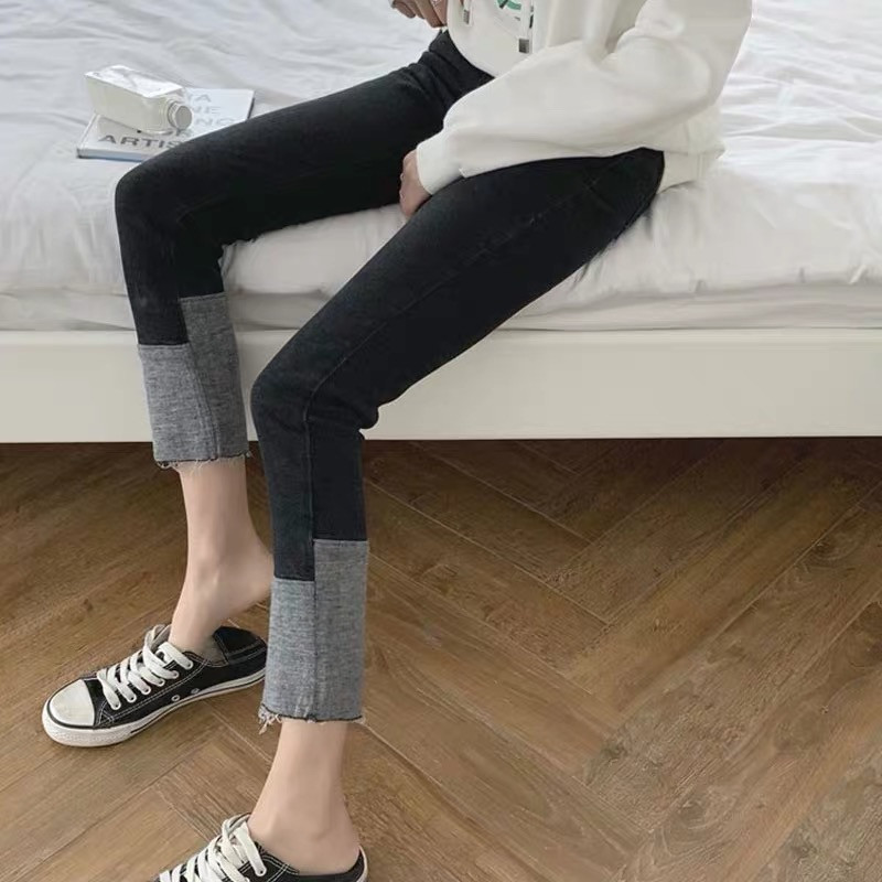 Pregnant women pants in spring and autumn wear Korean version comfortable elastic cowboy fashion casual tube tube 9 points belly