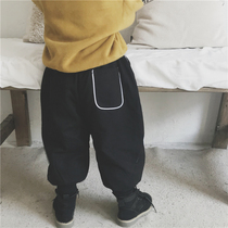 Childrens 20 winter New plus velvet casual pants female baby Foreign style wide leg pants boy thick warm toe pants