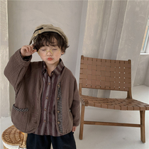 Muchenjia 2021 boys autumn new cotton plaid stitching jacket small childrens forest foreign cardigan jacket