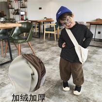 Muchen home boy 20 new winter plus velvet striped high collar base shirt small childrens coat warm top