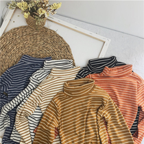 Boys 2020 winter stripes plus velvet Turtleneck Base shirt childrens cotton foreign-made womens warm coat