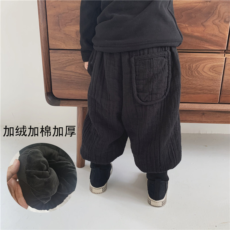 Boy's new winter dress plus suede plus cotton wide leg pants in Boys Mori Thickened Warm Light Cage Pants Baby Bungling Pants