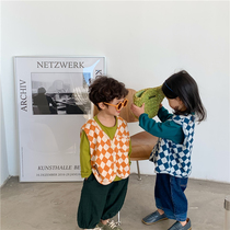 Children 22 Spring and autumn new All cotton rhombus Knitted Machia male and female baby foreign air retro cardiovert jacket jacket