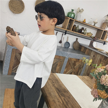 Boy 21 new autumn long sleeve T-shirt baby solid color bat sleeve base shirt medium big boy foreign style loose top