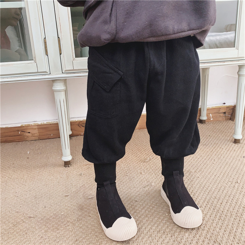 Boys' 2021 new autumn and winter casual pants children's plus velvet wide-leg pants baby Western style thickened leggings overalls breeches
