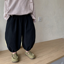 Boy 2022 Spring Autumn New Pure Color Full Cotton Lantern 90% Pants Mid-Boy Fat Baby Foreign Air Casual Broadlegged Pants