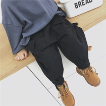 Boy 2021 autumn women baby Korean pocket overalls small children cotton casual trousers loose sweatpants