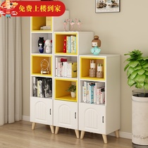 Bookshelf rack floor-standing bookcase with door simple free combination living room simple Nordic modern storage cabinet European style
