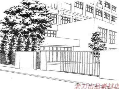 学校建筑 教室陈设 漫画场景背景线稿手稿集手绘临摹参考素材