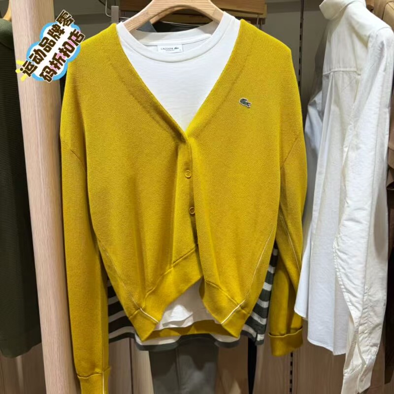 Lacoste French Crocodile 2026 Autumn New Women's Casual Versatile V-Neck Knitted Cardigan Af4143
