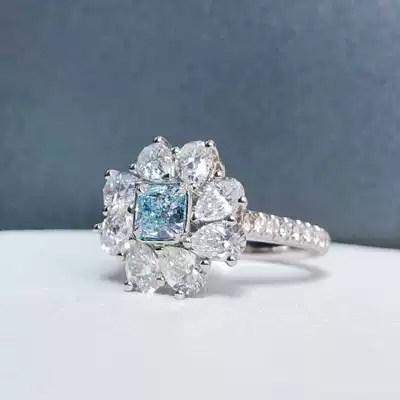 Four chroma artificial blue diamond ring 18K gold simulation Color Diamond Yellow Diamond green diamond pink diamond pink diamond pendant jewelry customization