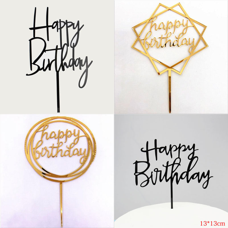Cake Sket Queen's Festival Happy Birthday Link Acrylic Cake Plug Baking Accessories Golden Shining
