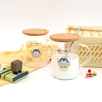 Han Penguin i custom glass Japanese student water cup Japanese milk cup Household mug with lid with spoon