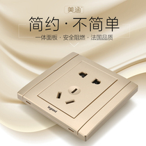 Rogrand tcl switch socket panel beautiful Han gold 5 five-hole two or three plug wall power concealed 86 type