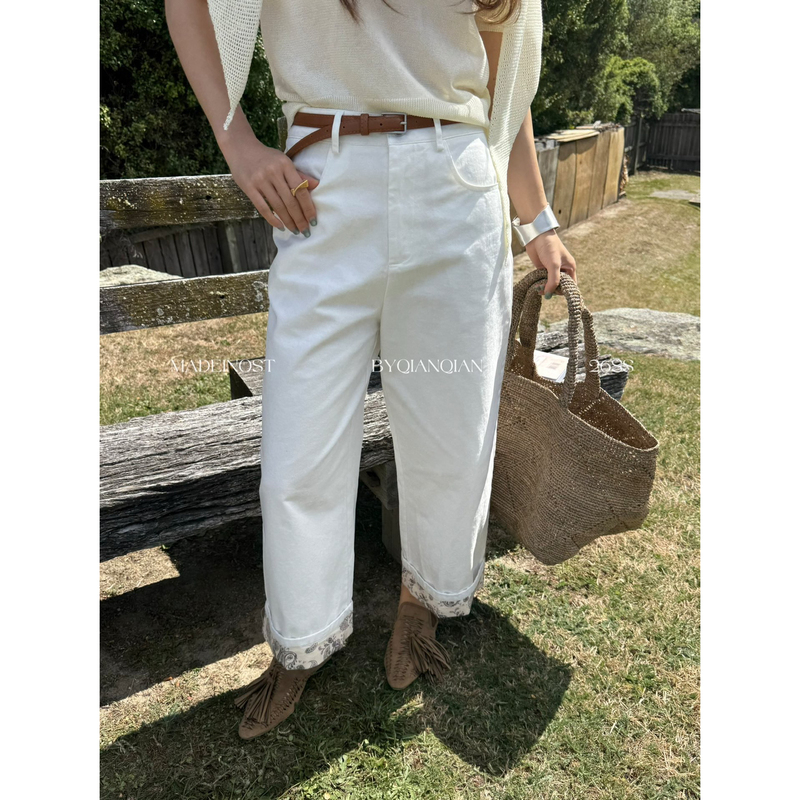 Madein Ost-26 Early Spring Resort Style Contrasting Color Cropped Casual Pants (with Belt) 91276
