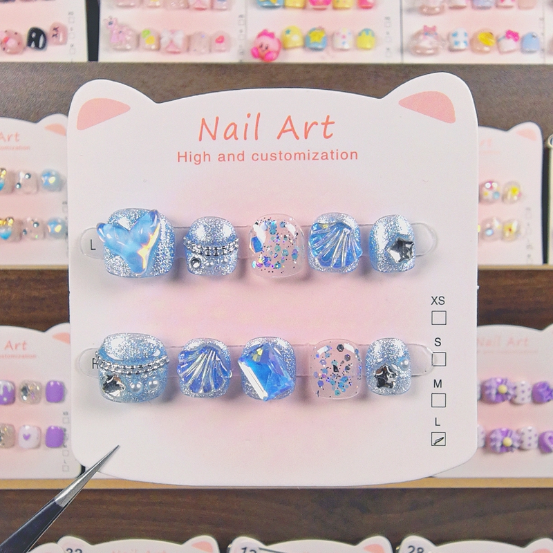 【2026 New Model】Children's Handmade Cartoon Nail Art, Kids' Wearable Nail Art Stickers, Cat Eye Rotating Size Classification