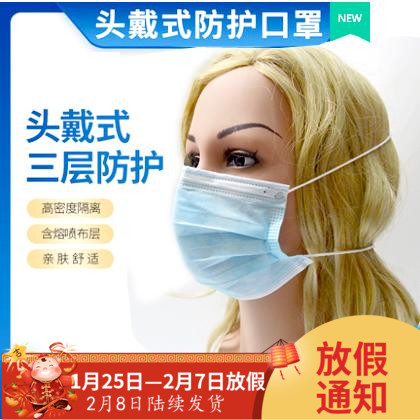 Disposable mask head-mounted two-or three-layer non-woven electronics factory suspension type breathable brain rubber band dust mask