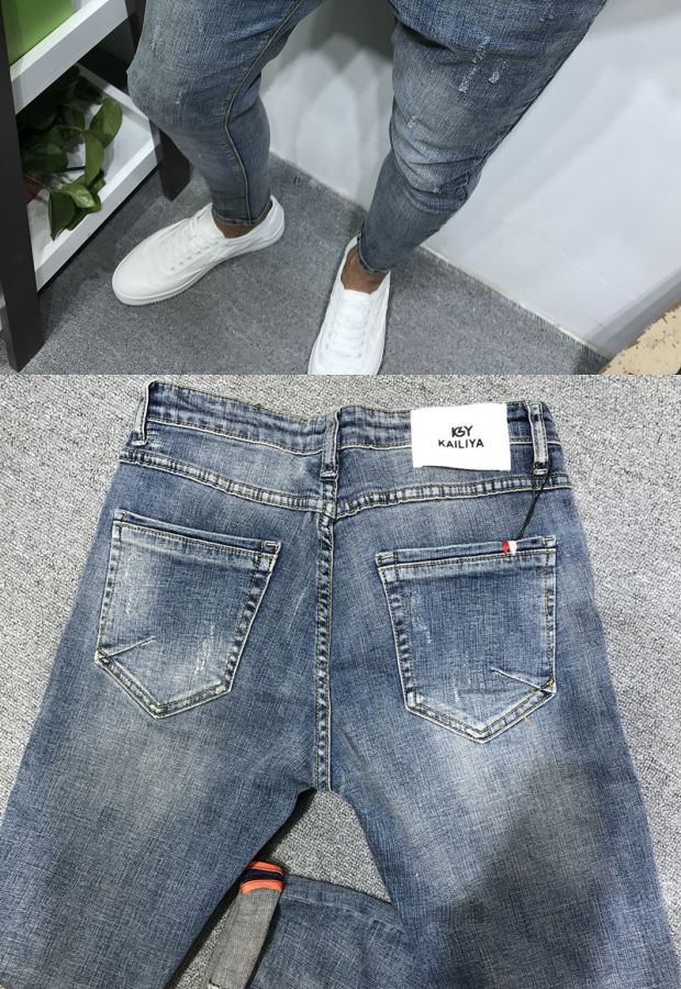 Dòng đàn ông mùa hè mới tự tu retro chân cũ chín điểm quần jeans nam xã hội nhanh tay đỏ nổ quần nam