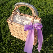 Mini portable small basket Childrens small bag Photo props basket Rattan storage basket woven bag Beach bag