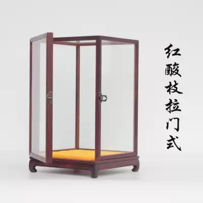 Professional custom mahogany glass cover Buddha statue strange stone dust cover model display box new Chinese solid wood cage