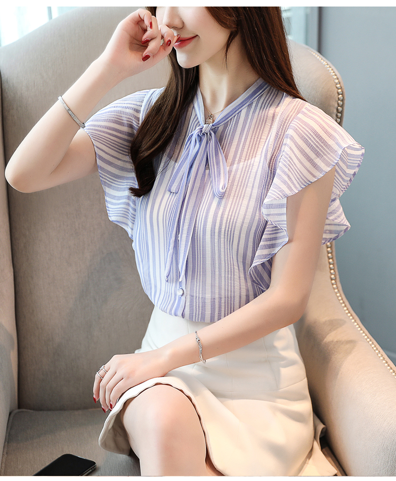 VK旗艦店 韓系襯衫設計感超仙女條紋短袖上衣