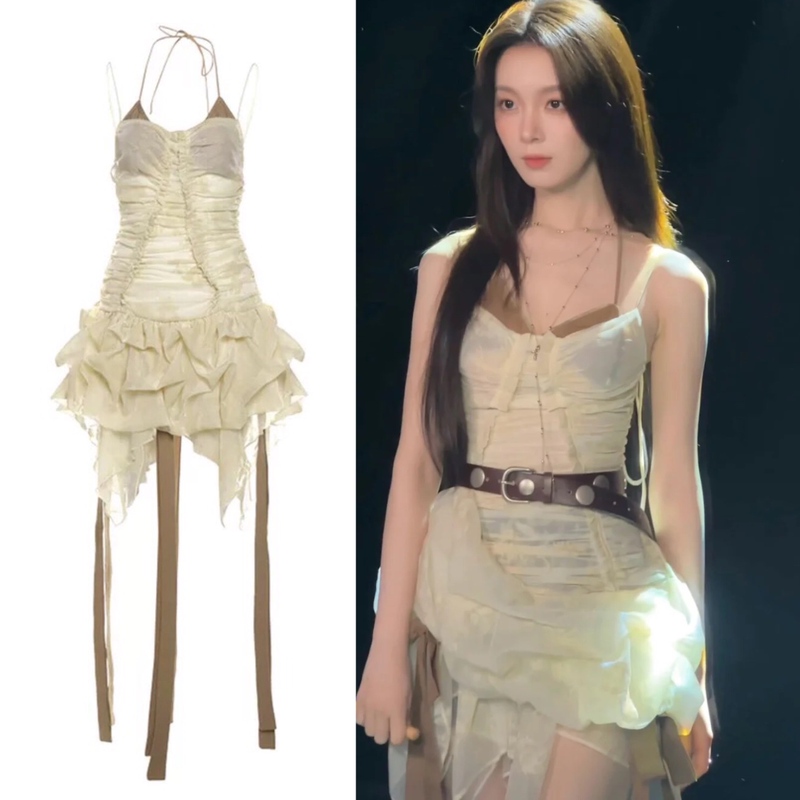 Sister Lang Chen Yao's Same Style, Irregular, Stunning and Unique French-Style Waist-Cinching, Slimming, Elegant Ladylike Two-Piece Halter Neck Dress Sister Lang Chen Yao's Same Style, Irregular, Stunning and Unique French-Style Waist-Cinching, Slimming, Elegant Ladylike Two-Piece Halter Neck Dress