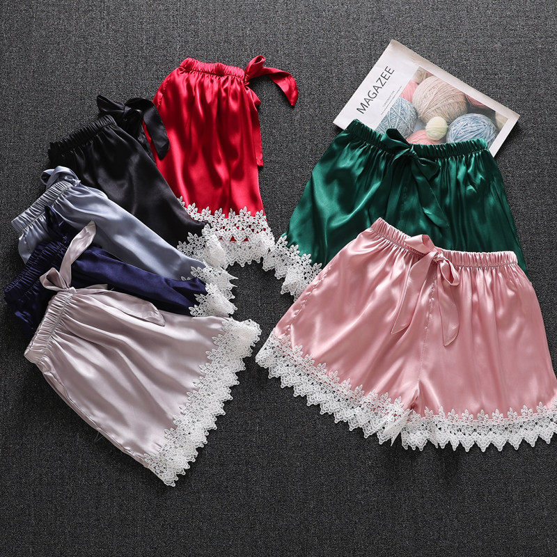 Pajama shorts women's summer thin silk loose large size ice silk Japanese lace home shorts can be worn outside shorts