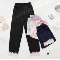 Lace lady trousers spring summer new home pants thin ice-silk loose family pants silk loose family pants nine points