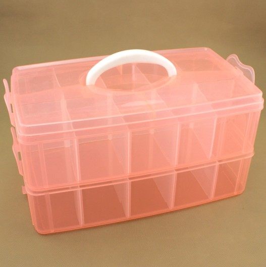 Large double-layer portable cover transparent plastic box space sand snowflake jewelry toy medicine storage box