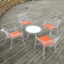 Outdoor table and chair wrought iron combination white table chair rooftop outdoor coffee milk tea Courtyard Garden Leisure