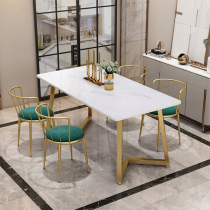 Dining table and chair rectangular round table commercial catering seafood restaurant combination set rock plate iron dining table simple