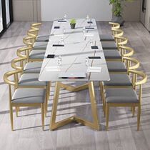ins modern simple light luxury rectangular rock board office to negotiate multi-person iron conference table and chair combination new