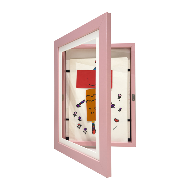 A4 Magnetic Flip-Top Storage Picture Frame for Children's Paintings, 3D Paintings, Handmade Works, Storage and Display, Wall-Mounted, Blue and Pink