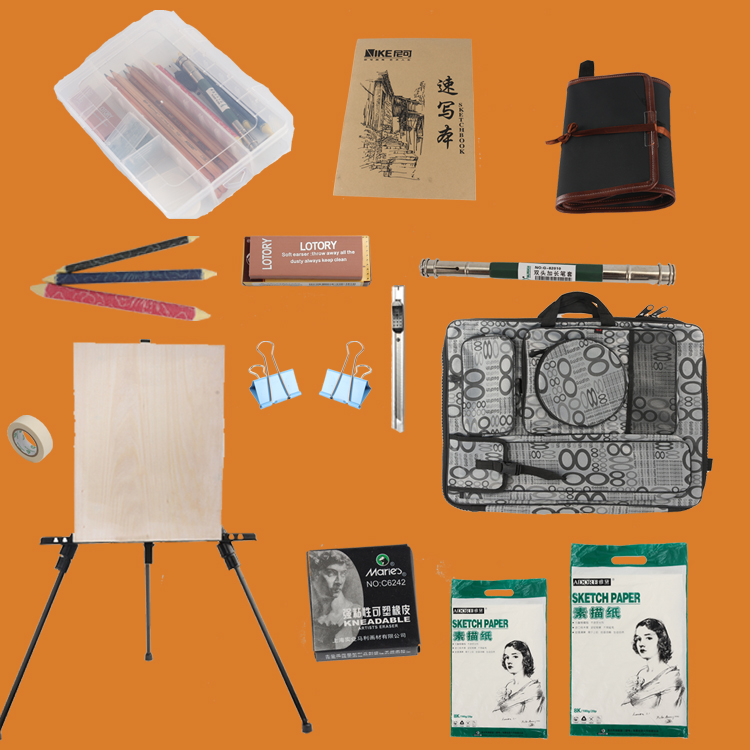 Marley fine art beginner 20 pieces of complete sketching easel drawing board drawing bag pencil with small knife pencil case sketching paper-Taobao
