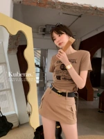 Ретро юбка, штаны, футболка, комплект, в американском стиле, высокая талия