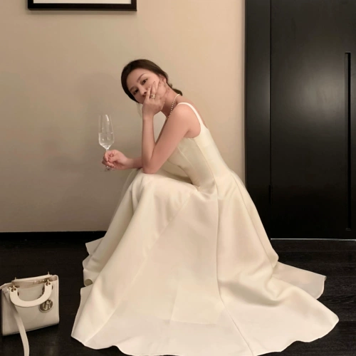 Middletone | Хепберн Юбка Дио* стиль изысканный шелковый шерстяной шерсть блестящая талия с подвесной платья