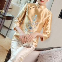 Tang Dress Women Fall China Wind Improved Version Fashion Retro Short young section 70% sleeves Chinese style qipao small blouse