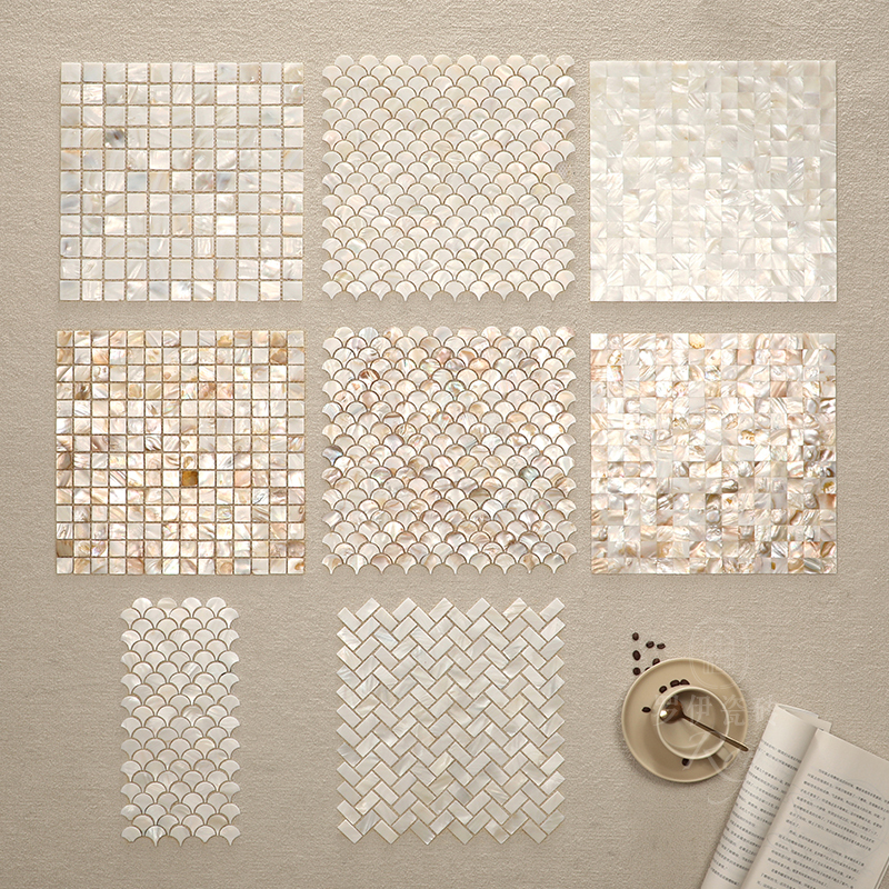 Natural Shell Mosaic Tiles for Bathroom, Kitchen, Living Room, Fish Scale Fan-Shaped Background Wall Tiles, Window Sills, Baseboards