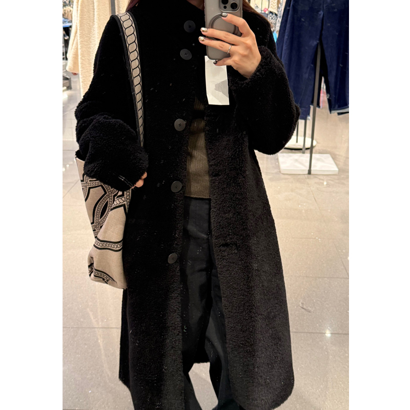 Black Long Furry Teddy Bear Lamb Fur One-Piece Lamb Wool Coat Thick Coat for Women 8372301