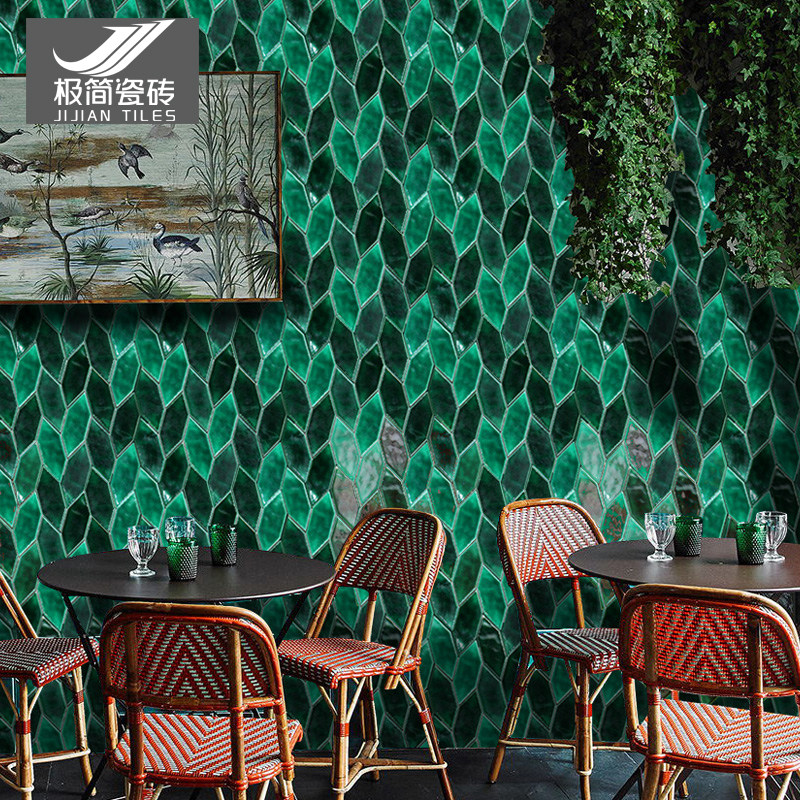 Nordic Restaurant Café Ink Green Museck Leaf Kitchen Toilet Wall tile Bar tile Art