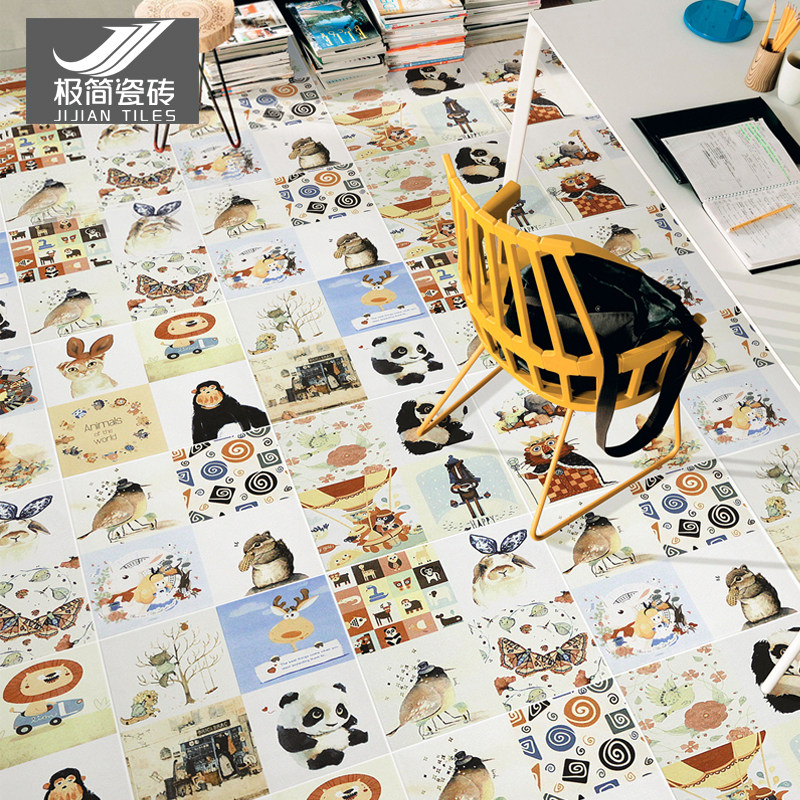 Kindergarten floor tiles Children's room Dining room flower art tiles Cartoon animation powder room tiles small flower tiles 300