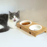 Новая элитная элитная питомца Керамическая чаша кошка панда сплошной древесной камень Двойная чаша кошки и миски для собак кормит и пьют воду